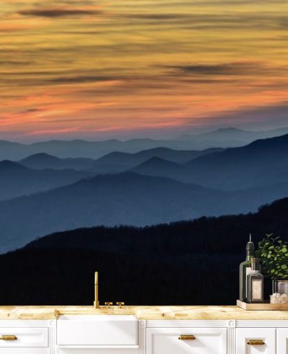 carta da parati murale Sunset Mountain chiamata Layers of the Blue Ridge Mountains per salotti, uffici domestici e camere da letto