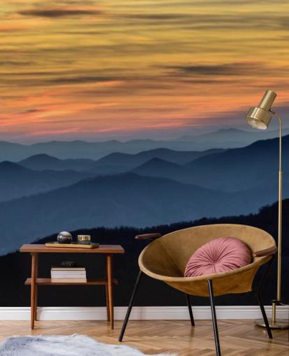 mural de papel pintado de montaña al atardecer llamado Layers of the Blue Ridge Mountains para salas de estar, oficinas en casa y dormitorios