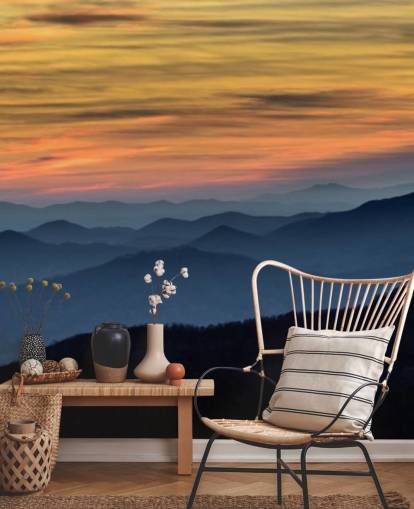 mural de papel pintado de montaña al atardecer llamado Layers of the Blue Ridge Mountains para salas de estar, oficinas en casa y dormitorios