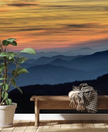 solnedgangsbjerg tapetmaleri kaldet Layers of the Blue Ridge Mountains til stuer, hjemmekontorer og soveværelser