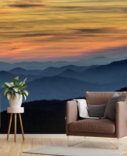 mural de papel pintado de montaña al atardecer llamado Layers of the Blue Ridge Mountains para salas de estar, oficinas en casa y dormitorios