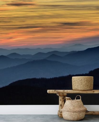 carta da parati murale Sunset Mountain chiamata Layers of the Blue Ridge Mountains per salotti, uffici domestici e camere da letto