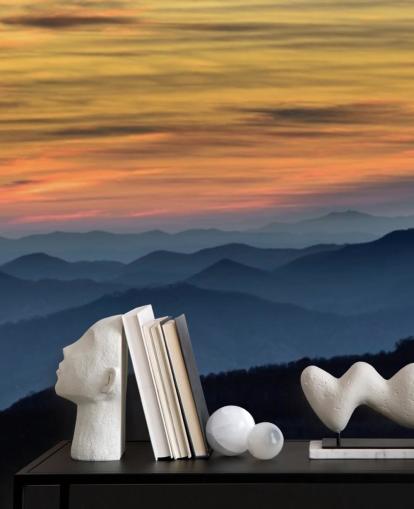 carta da parati murale Sunset Mountain chiamata Layers of the Blue Ridge Mountains per salotti, uffici domestici e camere da letto