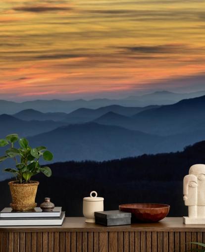 mural de papel de parede Sunset Mountain chamado Layers of the Blue Ridge Mountains para salas de estar, escritórios domésticos e quartos