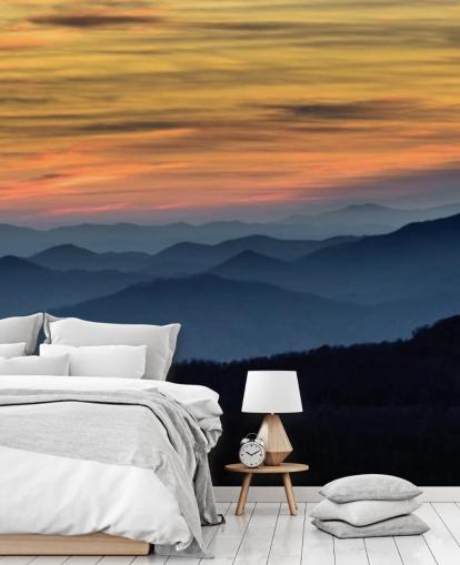 mural de papel pintado de montaña al atardecer llamado Layers of the Blue Ridge Mountains para salas de estar, oficinas en casa y dormitorios mural de papel pintado de montaña al atardecer llamado Layers of the Blue Ridge Mountains para salas de estar, oficinas en casa y dormitorios