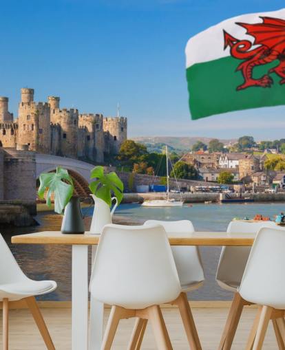 carta da parati murale con castello gallese chiamato Conwy Castle and Welsh Flag per case, uffici e aziende carta da parati murale con castello gallese chiamato Conwy Castle and Welsh Flag per case, uffici e aziende