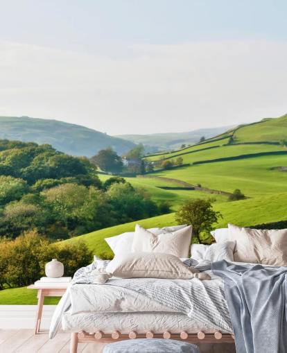 green countryside wallpaper mural called Hills and Valleys for bedrooms, living rooms and dining rooms