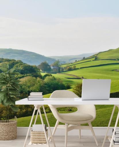 mural de papel pintado de campo verde llamado Hills and Valles para dormitorios, salas de estar y comedores