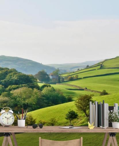 green countryside wallpaper mural called Hills and Valleys for bedrooms, living rooms and dining rooms