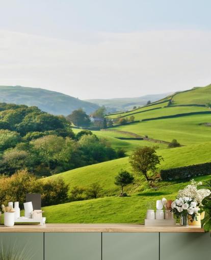 green countryside wallpaper mural called Hills and Valleys for bedrooms, living rooms and dining rooms