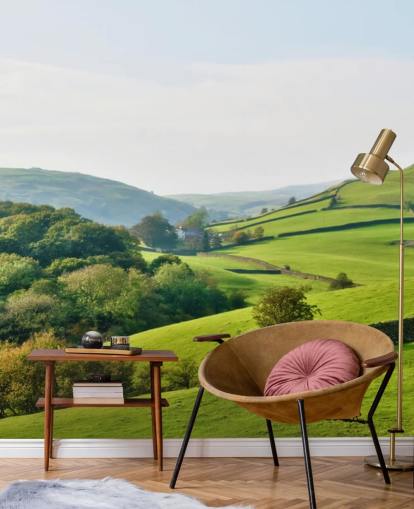 green countryside wallpaper mural called Hills and Valleys for bedrooms, living rooms and dining rooms
