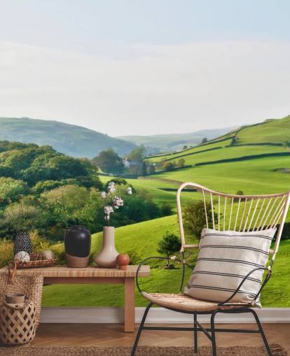 green countryside wallpaper mural called Hills and Valleys for bedrooms, living rooms and dining rooms