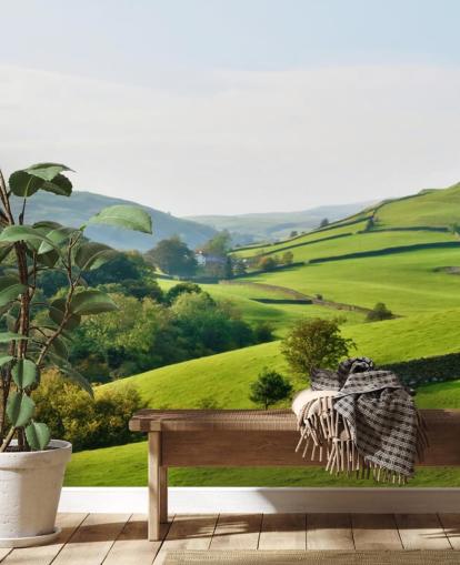 green countryside wallpaper mural called Hills and Valleys for bedrooms, living rooms and dining rooms green countryside wallpaper mural called Hills and Valleys for bedrooms, living rooms and dining rooms