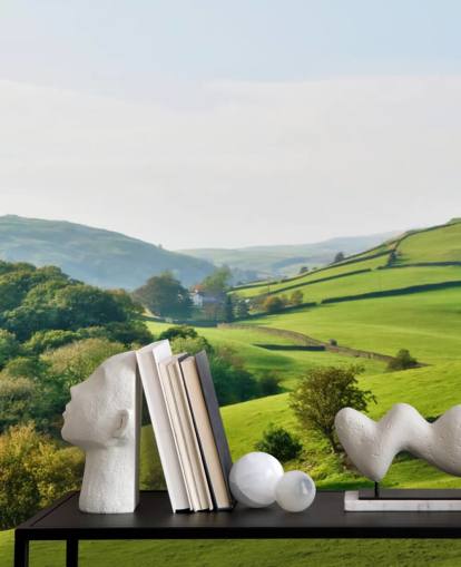 behangmuurschildering op het groene platteland genaamd Hills and Valleys voor slaapkamers, woonkamers en eetkamers