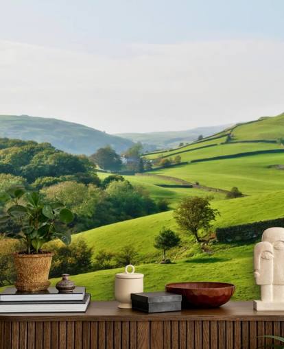 green countryside wallpaper mural called Hills and Valleys for bedrooms, living rooms and dining rooms