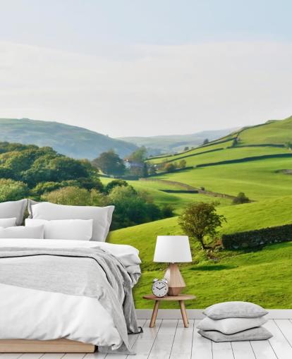 behangmuurschildering op het groene platteland genaamd Hills and Valleys voor slaapkamers, woonkamers en eetkamers
