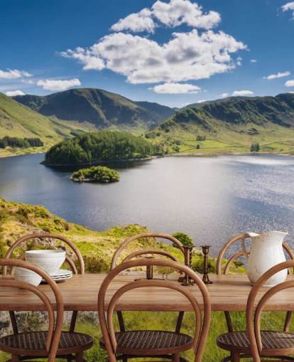 blue and green lake wallpaper mural called Haweswater from Whiteacre Crag for bedrooms, living rooms and home offices