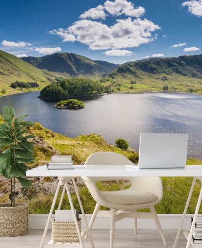 mural de papel pintado de lago azul y verde llamado Haweswater de Whiteacre Crag para dormitorios, salas de estar y oficinas en casa mural de papel pintado de lago azul y verde llamado Haweswater de Whiteacre Crag para dormitorios, salas de estar y oficinas en casa