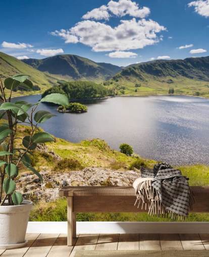 mural de papel pintado de lago azul y verde llamado Haweswater de Whiteacre Crag para dormitorios, salas de estar y oficinas en casa mural de papel pintado de lago azul y verde llamado Haweswater de Whiteacre Crag para dormitorios, salas de estar y oficinas en casa