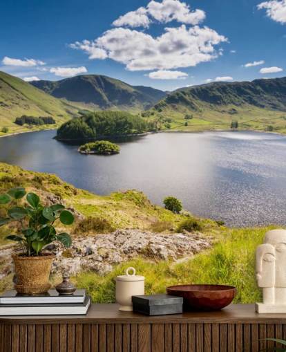 blue and green lake wallpaper mural called Haweswater from Whiteacre Crag for bedrooms, living rooms and home offices