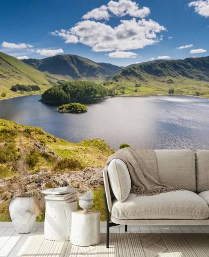 blue and green lake wallpaper mural called Haweswater from Whiteacre Crag for bedrooms, living rooms and home offices