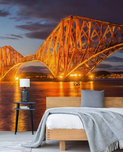 oransje og blått Skottland tapetmaleri kalt The Forth Bridge, Edinburgh for hjem og kontorer
