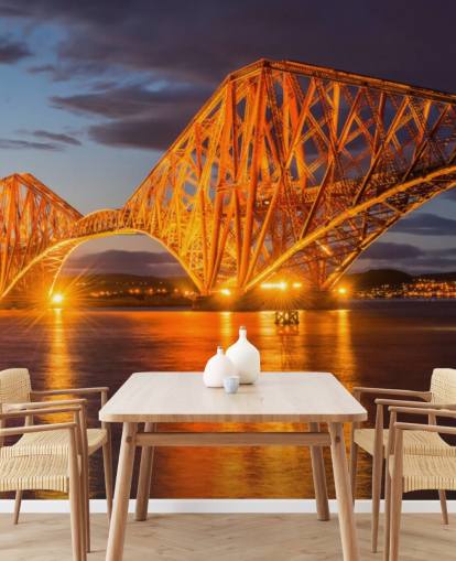 orange and blue scotland wallpaper mural called The Forth Bridge, Edinburgh for homes and offices orange and blue scotland wallpaper mural called The Forth Bridge, Edinburgh for homes and offices