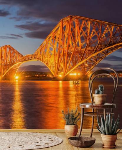 orange and blue scotland wallpaper mural called The Forth Bridge, Edinburgh for homes and offices