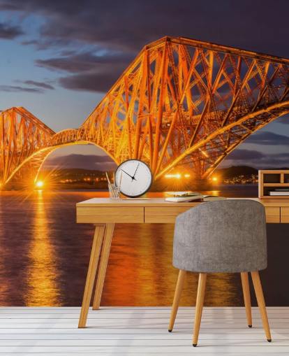 papier peint mural orange et bleu de l'Écosse appelé The Forth Bridge, Édimbourg pour les maisons et les bureaux papier peint mural orange et bleu de l'Écosse appelé The Forth Bridge, Édimbourg pour les maisons et les bureaux