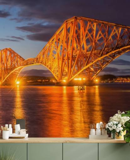 papier peint mural orange et bleu de l'Écosse appelé The Forth Bridge, Édimbourg pour les maisons et les bureaux