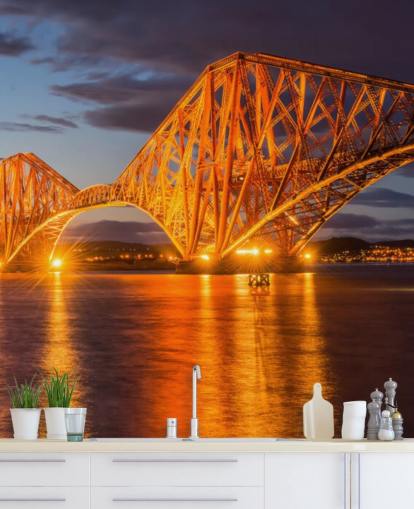 orange and blue scotland wallpaper mural called The Forth Bridge, Edinburgh for homes and offices