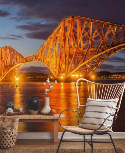 oranssi ja sininen Skotlannin taustakuvamaalaus nimeltä The Forth Bridge, Edinburgh koteihin ja toimistoihin