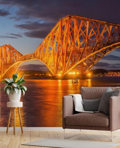 orange and blue scotland wallpaper mural called The Forth Bridge, Edinburgh for homes and offices