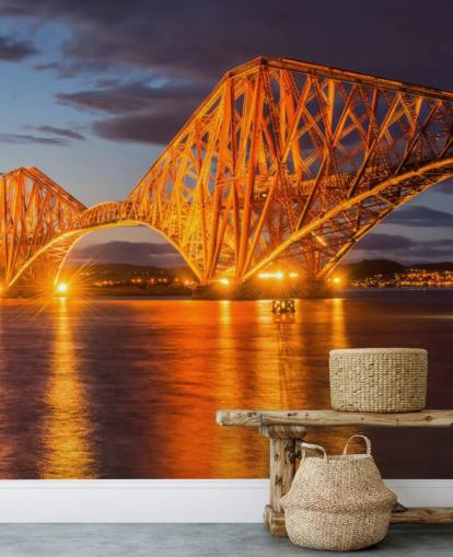 orange and blue scotland wallpaper mural called The Forth Bridge, Edinburgh for homes and offices