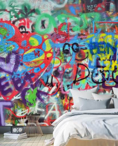 papier peint mural coloré d'art de rue appelé Wall Sprayed with Graffiti pour chambres d'adolescents papier peint mural coloré d'art de rue appelé Wall Sprayed with Graffiti pour chambres d'adolescents