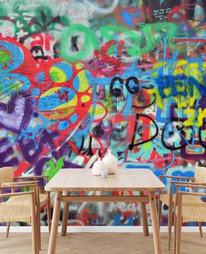 värikäs katutaiteen taustakuvamaalaus nimeltä Wall Sprayer with Graffiti teini-ikäisten makuuhuoneisiin