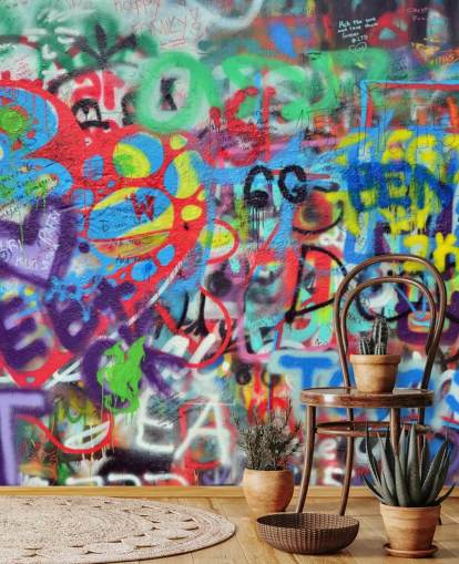carta da parati murale colorata di street art chiamata Wall Sprayed with Graffiti per camere da letto per adolescenti