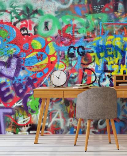 colourful street art wallpaper mural called Wall Sprayed with Graffiti for teen bedrooms colourful street art wallpaper mural called Wall Sprayed with Graffiti for teen bedrooms