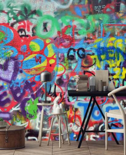 Buntes Street-Art-Wandbild mit dem Titel Wall Sprayed with Graffiti für Jugendzimmer