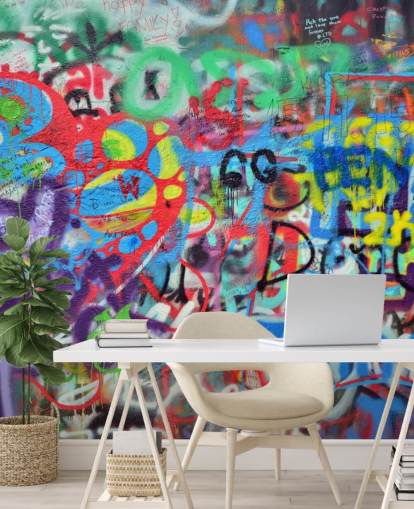 colorful street art wallpaper mural called Wall Sprayed with Graffiti for teen bedrooms