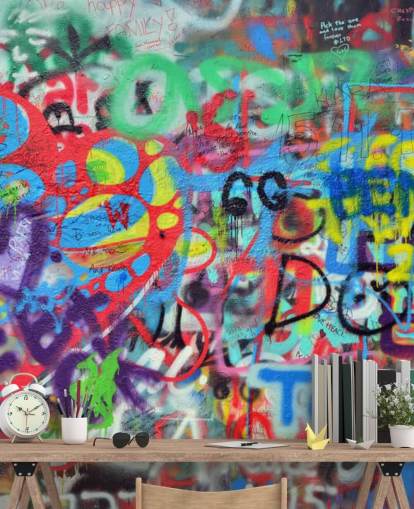 colourful street art wallpaper mural called Wall Sprayed with Graffiti for teen bedrooms colourful street art wallpaper mural called Wall Sprayed with Graffiti for teen bedrooms