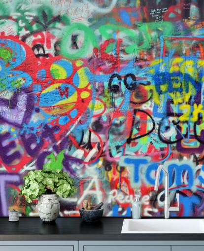 colourful street art wallpaper mural called Wall Sprayed with Graffiti for teen bedrooms colourful street art wallpaper mural called Wall Sprayed with Graffiti for teen bedrooms