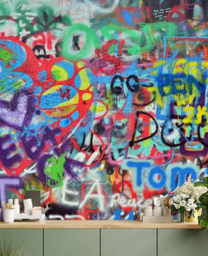 papier peint mural coloré d'art de rue appelé Wall Sprayed with Graffiti pour chambres d'adolescents