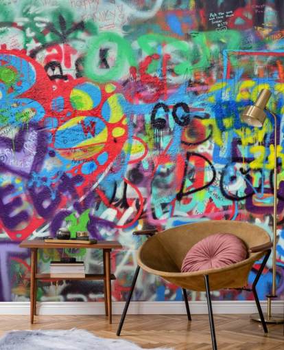 mural colorido de arte callejero llamado Wall Sspray with Graffiti para dormitorios de adolescentes