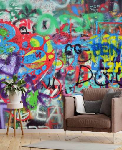 mural colorido de arte callejero llamado Wall Sspray with Graffiti para dormitorios de adolescentes