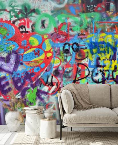 papier peint mural coloré d'art de rue appelé Wall Sprayed with Graffiti pour chambres d'adolescents