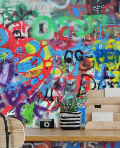 colourful street art wallpaper mural called Wall Sprayed with Graffiti for teen bedrooms colourful street art wallpaper mural called Wall Sprayed with Graffiti for teen bedrooms