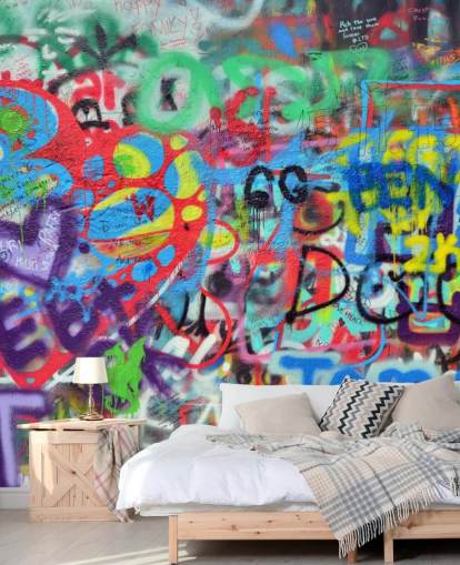 carta da parati murale colorata di street art chiamata Wall Sprayed with Graffiti per camere da letto per adolescenti