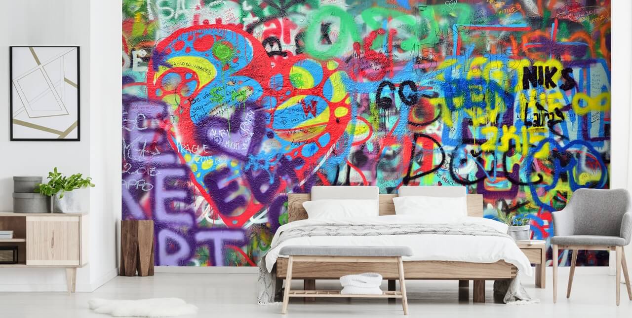 carta da parati murale colorata di street art chiamata Wall Sprayed with Graffiti per camere da letto per adolescenti