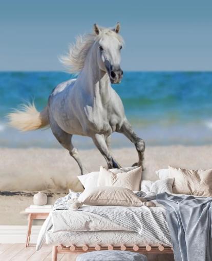 White Horse Running on the Beach Mural